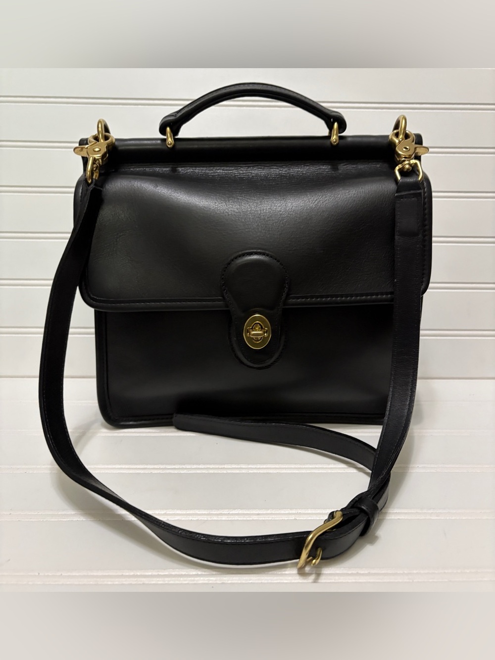 COACH Willis Vintage Black Leather Shoulder Top Handle Crossbody Bag Purse 9927